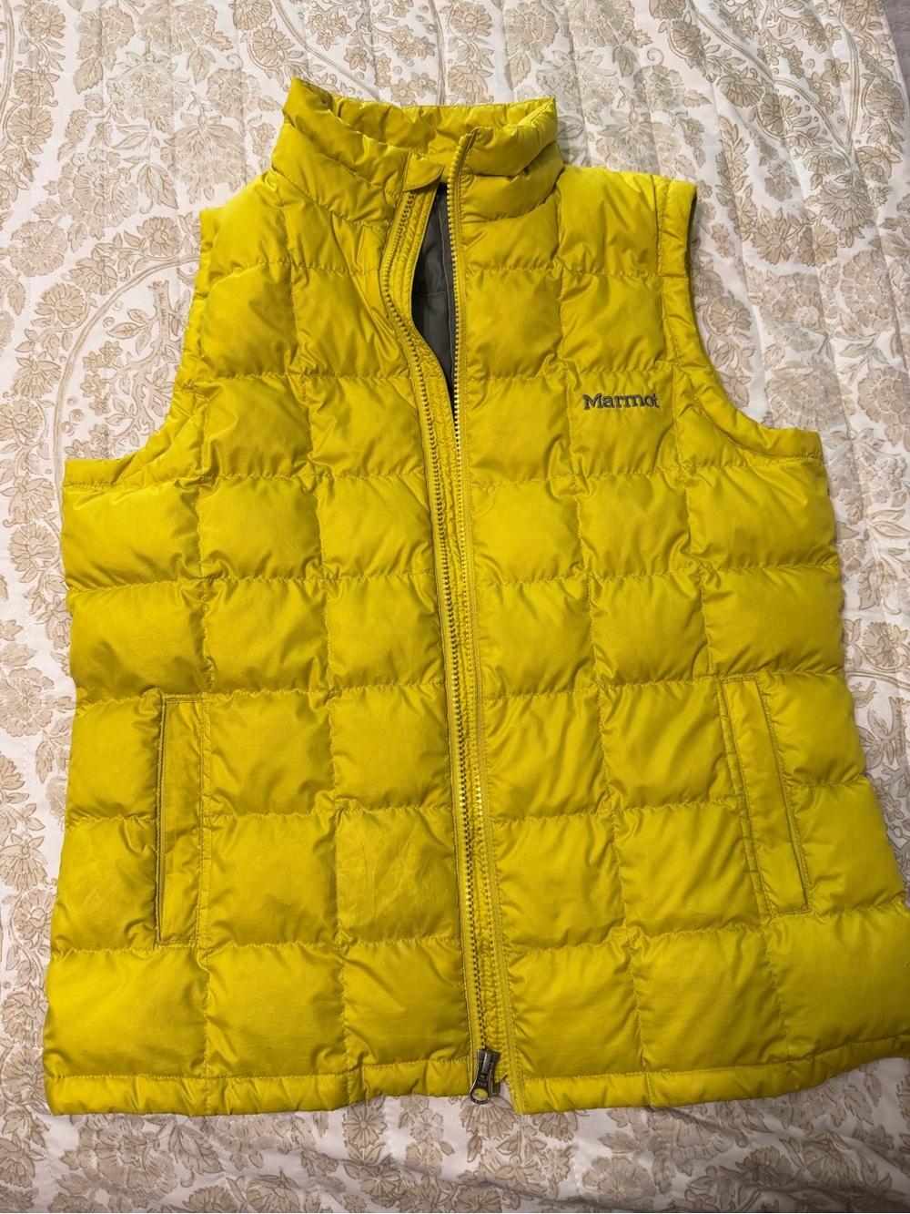 Marmot Yellow and Gray Quilted Down Vest